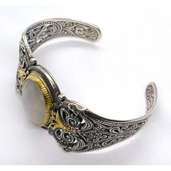 Konstantino Sterling Silver 925 18K 750 White Stone Cuff Bracelet 7.5" - Picture 3 of 10